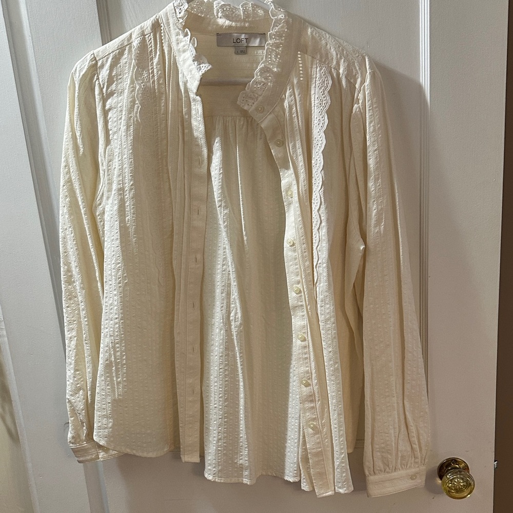 LOFT Cream Lace Trim Blouse